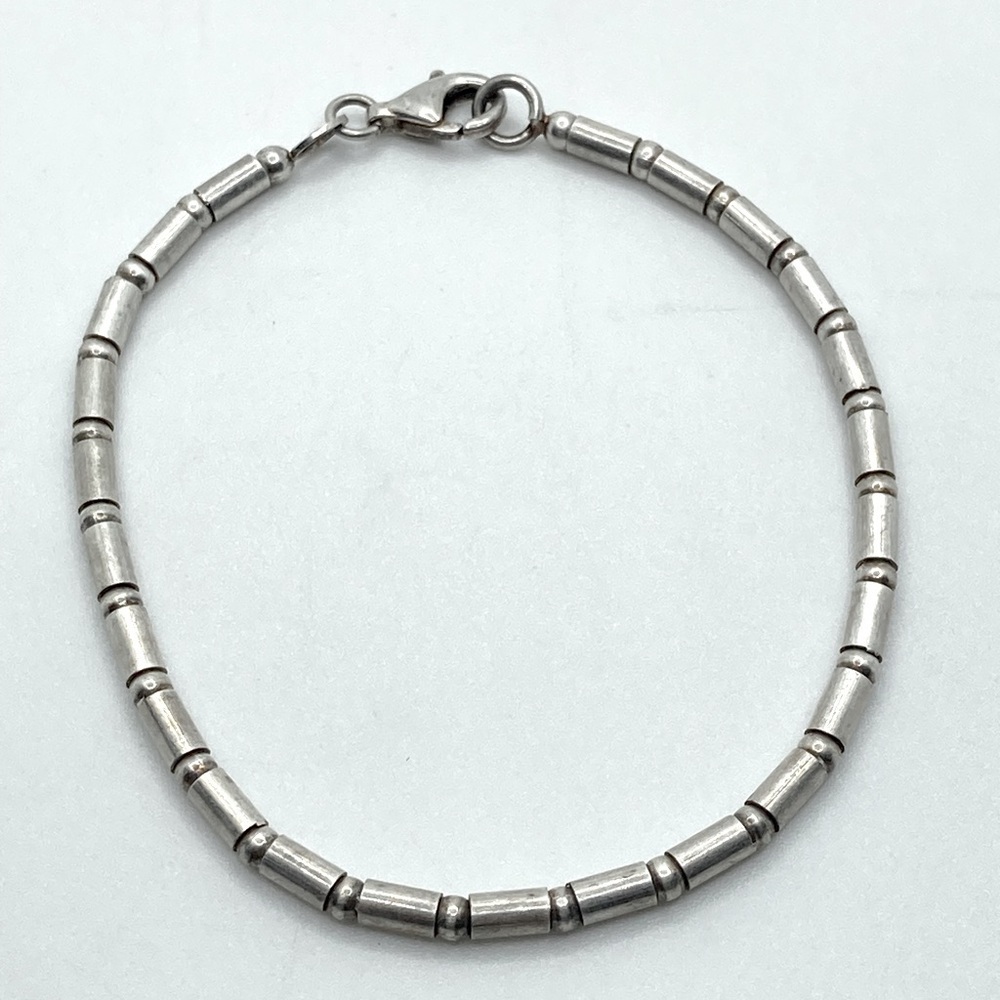 Vtg Sterling Silver Segmented Tube Bead Bracelet 925 Italy / 7.5” - 3mm